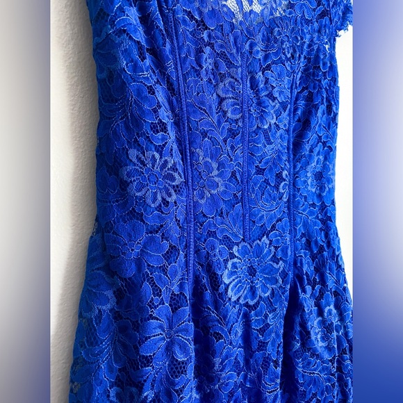 Monique Lhuillier Royal Blue Floral Lace Never Let You Go Sheath Dress Formal 4 - Picture 6 of 10